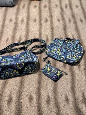 Vera Bradley Navy Floral Crossbody Trio with Aqua & Yellow Accents